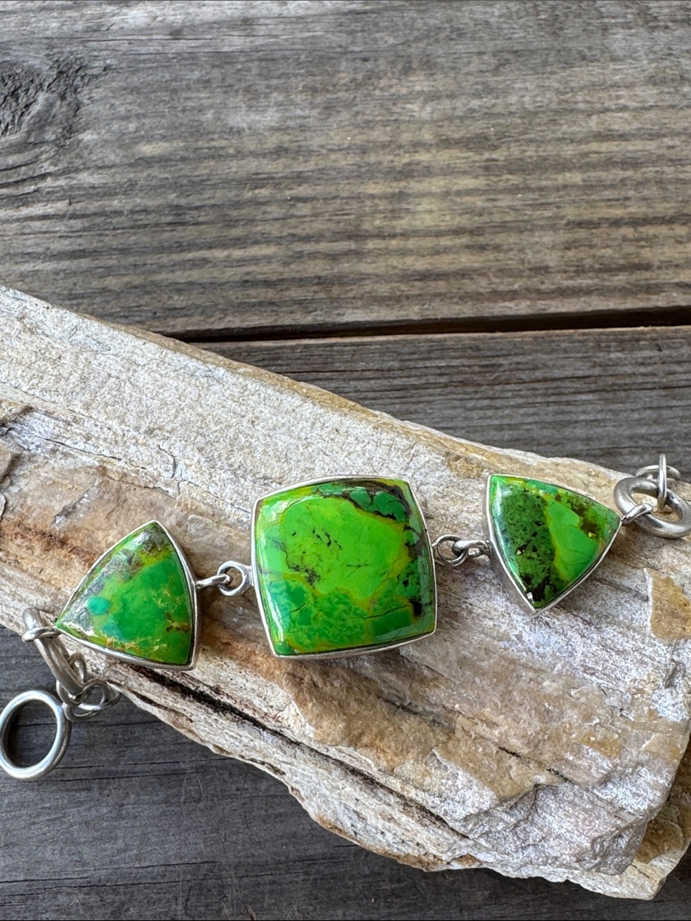 NK Sterling Silver Toggle Bracelet with Green Turquoise